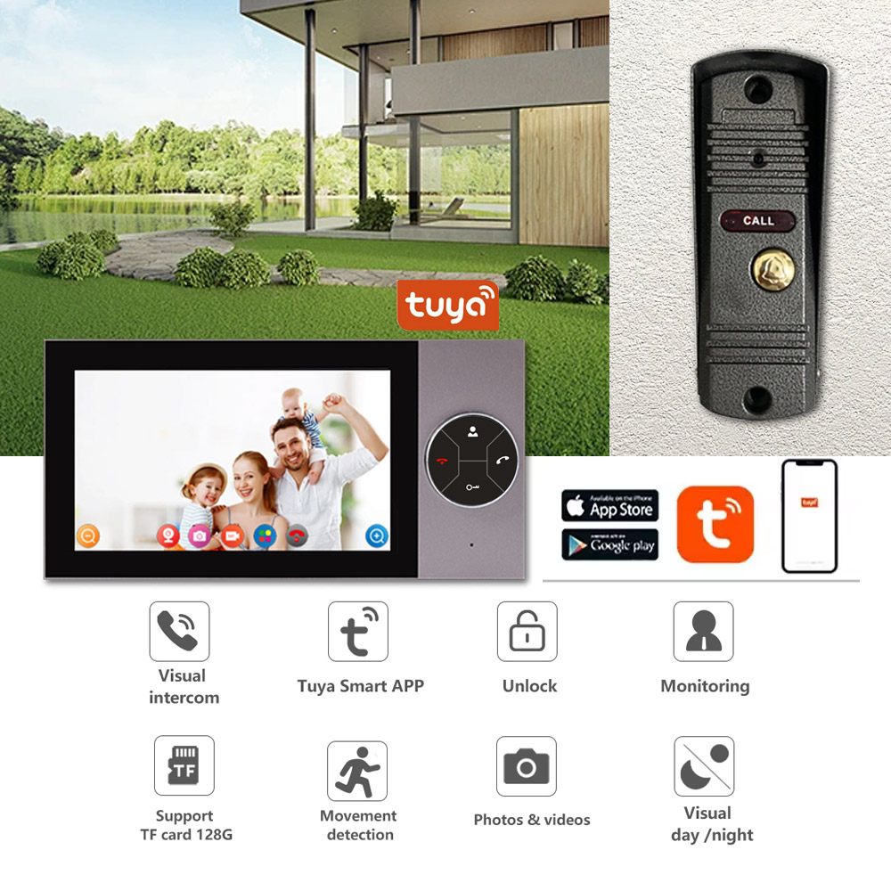 Wifi Doorbell Camera - 7-Zoll-IPS-Bildschirm 2MP 1080P Tuya APP Kabelgebundene