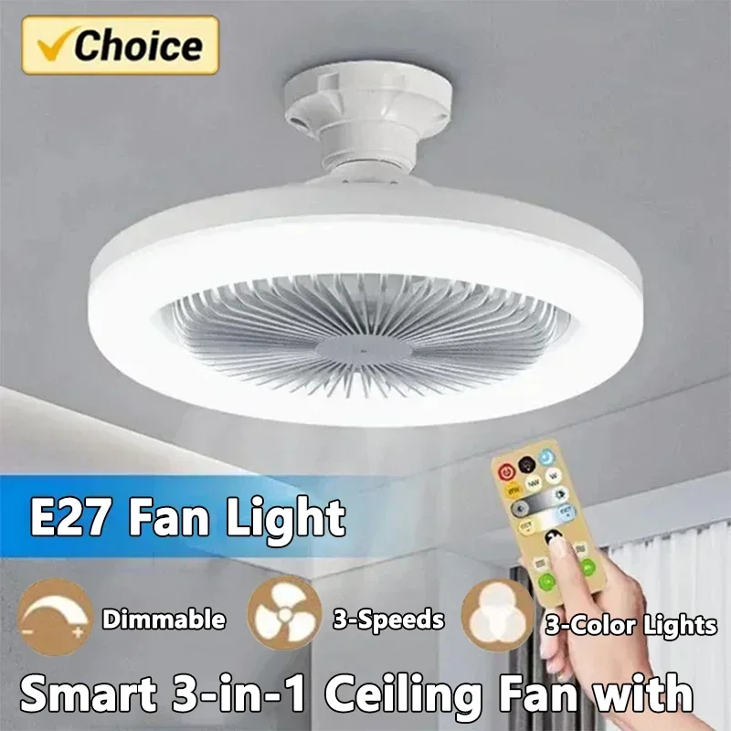 Smart Home Living Room - Intelligenter 3-in-1-Deckenventilator mit Fernbedienung und 3-Gang-Beleuchtungssockel