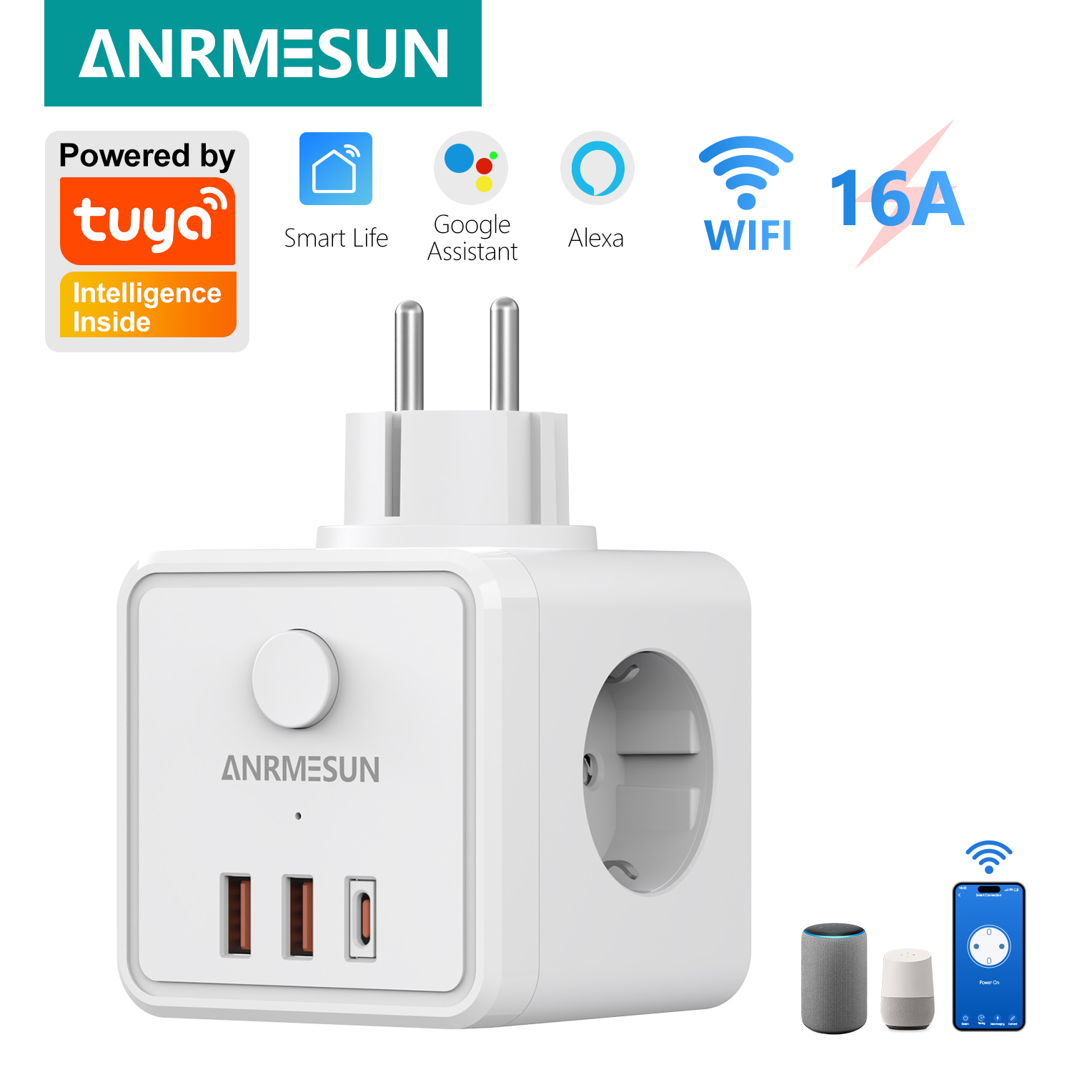 Smart Home Utilities - 3 EU-Steckdosen mit 2 USB-A und